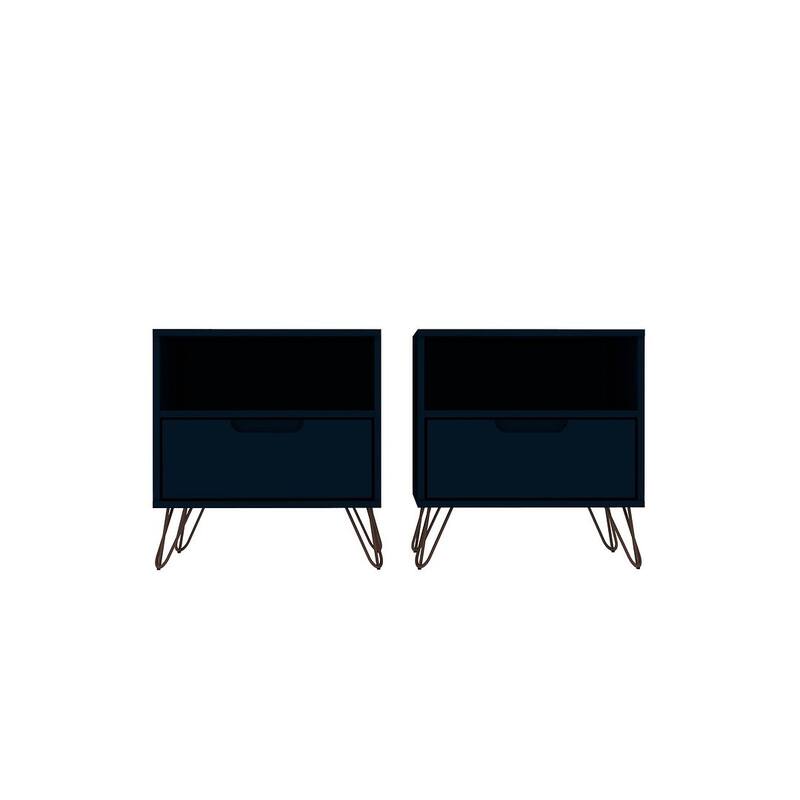 Manhattan Comfort Rockefeller 1-Drawer Nightstand (Set of 2) - Tatiana Midnight Blue