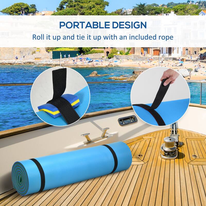 Soozier 12.5' x 5' Lily Pad Floating Mat with Cup Holder Table , 3-Layer Portable Water Mat Float Dock