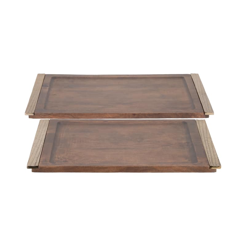 Sagebrook Home Set of 2 26/32" Natural Leaon Wood Trays - 32" x 18" x 1"