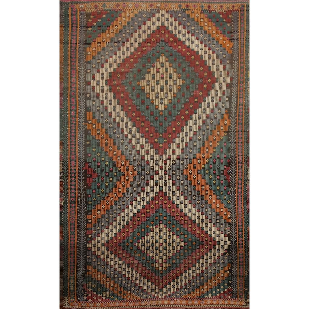 Hand Woven Oriental 100% Wool Carpet Southwestern Tribal Multi-Colored Kilim Area Rug - 8' 10'' X 5' 11''