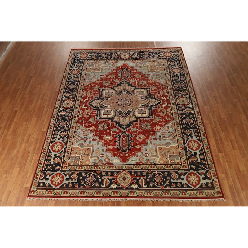 Hand Knotted Oriental 100% Wool Carpet Traditional Medallion Red Heriz (serapi) Area Rug - 11' 10'' X 8' 11''