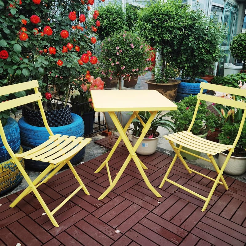 Portable Outdoor 3-Piece Folding Table and Chair Set for Balcony Patio Garden