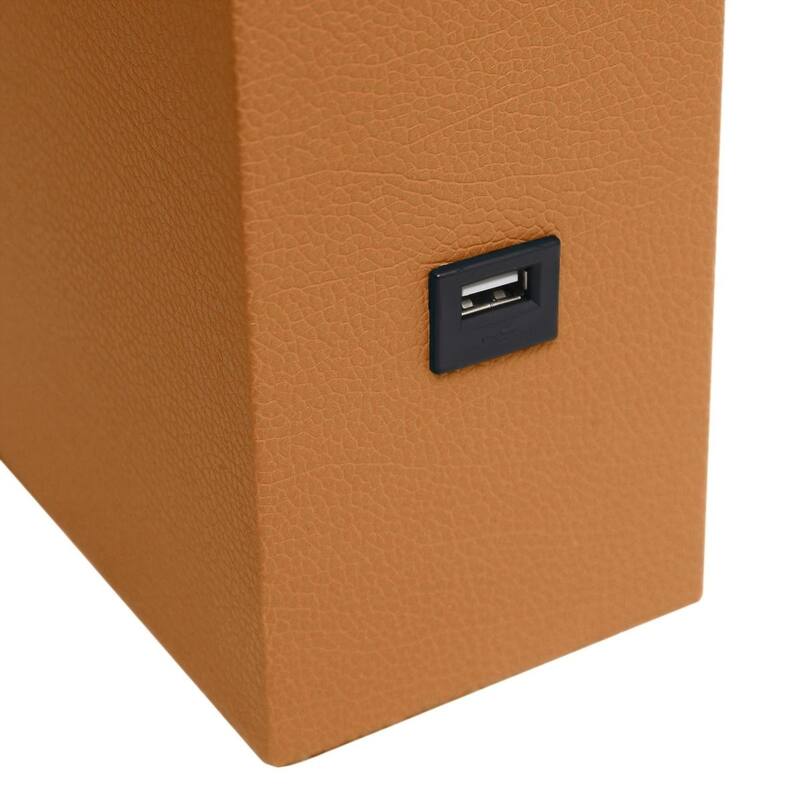 Modern Leather Table Lamp with USB and White Fabric Shade