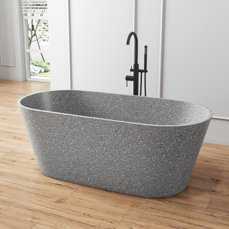MEDUNJESS 59'' Terrazzo Freestanding Bathtub Stone Resin Soaking Tub