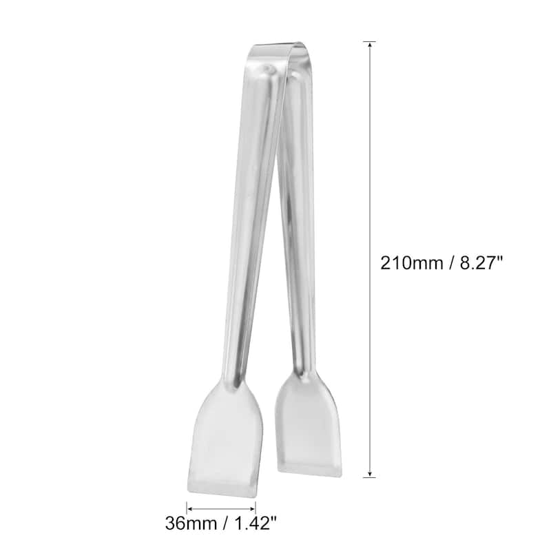 Serving Tongs, 8 Inch Stainless Steel Ice Tong for Bar, Cafe, Silver - 6pcs
