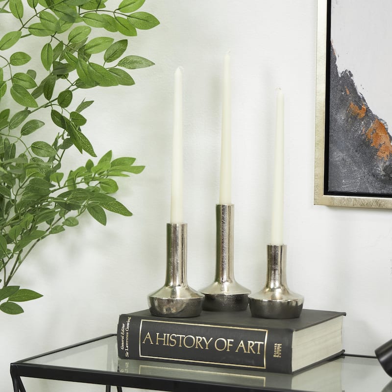 Aluminum Metal Decorative Candle Holder with Rounded Bases - Set of 3 Silver - Roche River Decor