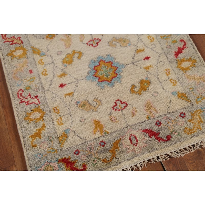 All-Over Floral Oushak Indian Foyer Rug Hand-Knotted Wool Carpet - 2'7"x 5'10"