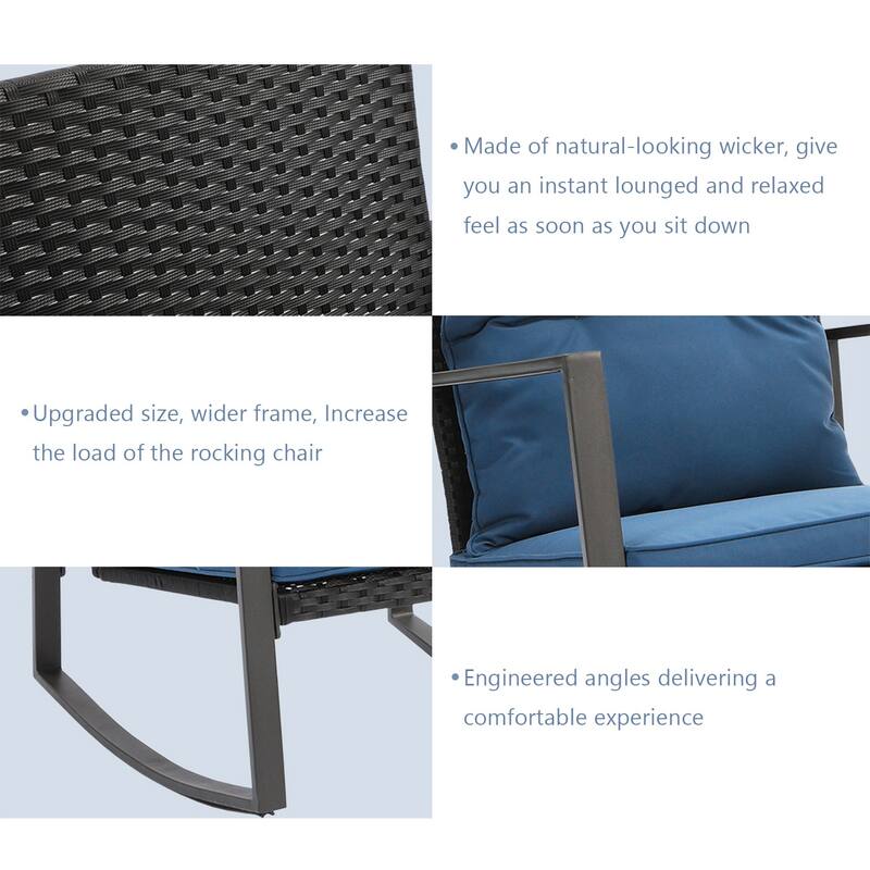 COSIEST Outdoor Bistro Rocking Chair Set with Cushions