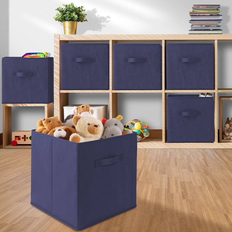 Set of 12 Collapsible Fabric Cubes 13in Storage Bins Navy Blue - Navy Blue - 13" x 13" x 13"