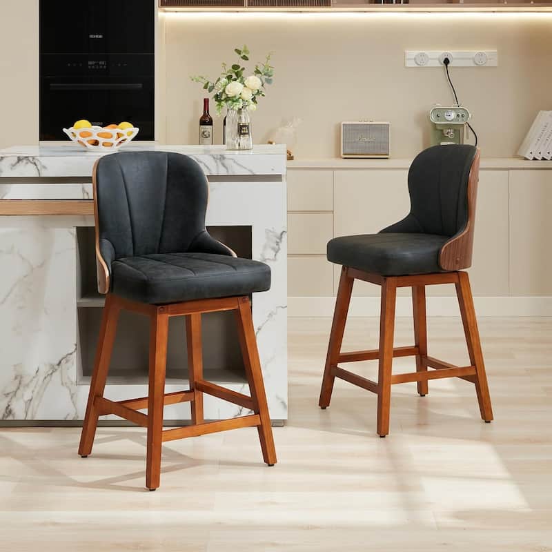 XINMICS 26 Inches Counter Height Bar Stools, Swivel PU Leather Bar Stools with Bentwood Backs, Set of 2/3 - N/A
