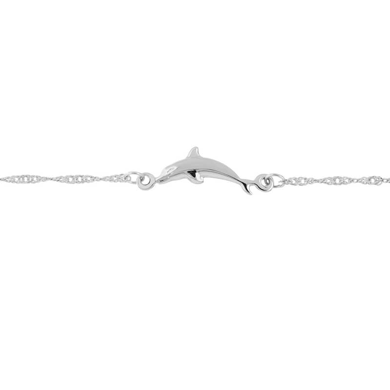 Curata 14k White Gold Adjustable Dolphin Station Twist Singapore Chain 10-inch Anklet