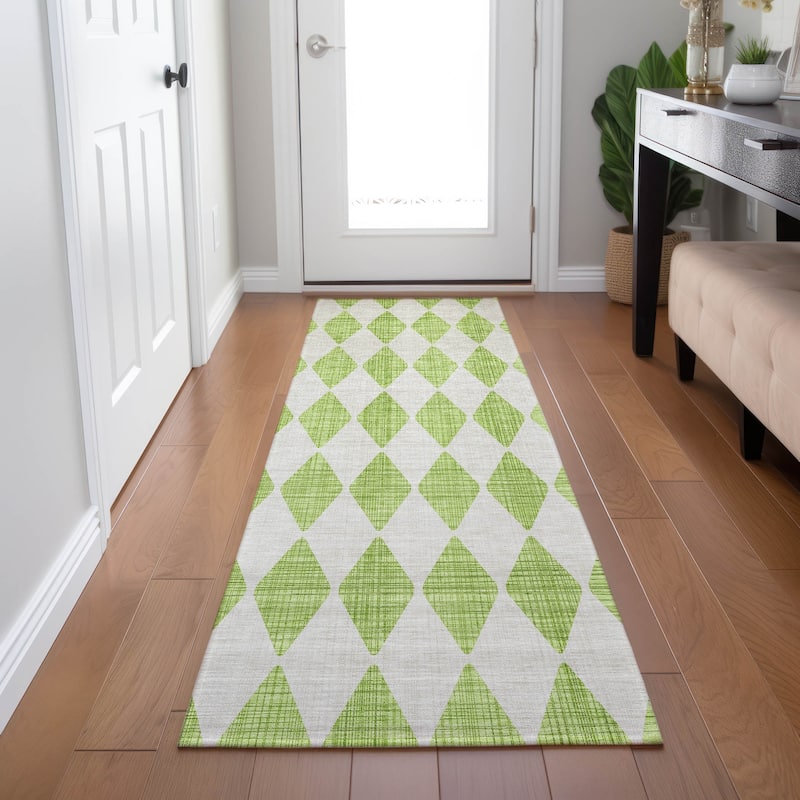 Machine Washable Indoor/ Outdoor Chantille Diamond Argyle Rug - Lime - 2'3" x 7'6"