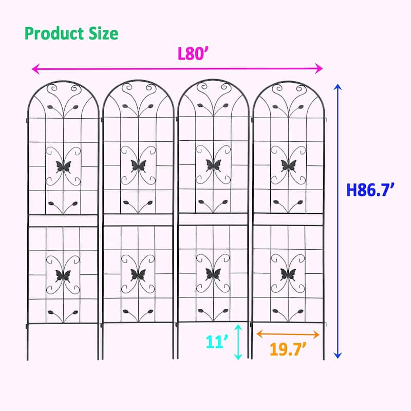 Rustproof Metal Garden Trellis for Climbing Plants, Outdoor Flower Support, 86.7" x 19.7"