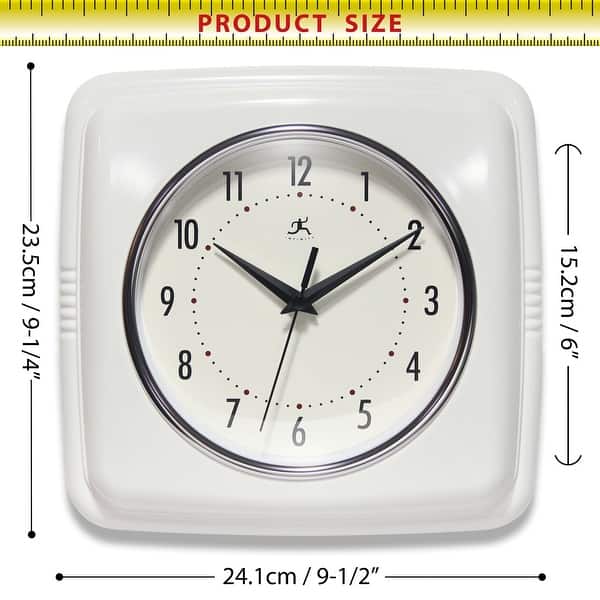 dimension image slide 7 of 22, Infinity Instruments Retro 9.25-inch Square Wall Clock - 9.25 x 1.875 x 9.5