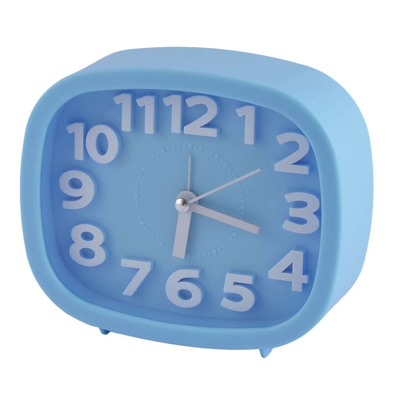 Household Office Desktop Oval Silent Battery Powered Alarm Clock Blue - Blue,White - 4.7" x 3.9" x 1.6"(L*W*T)