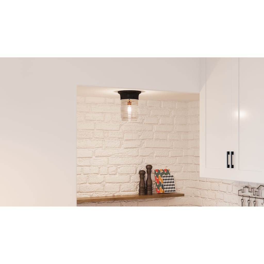 Jelly Jar 1-Light Indoor/Outdoor Ceiling Light with Clear Ribbed Glass - Oil Rubbed Bronze