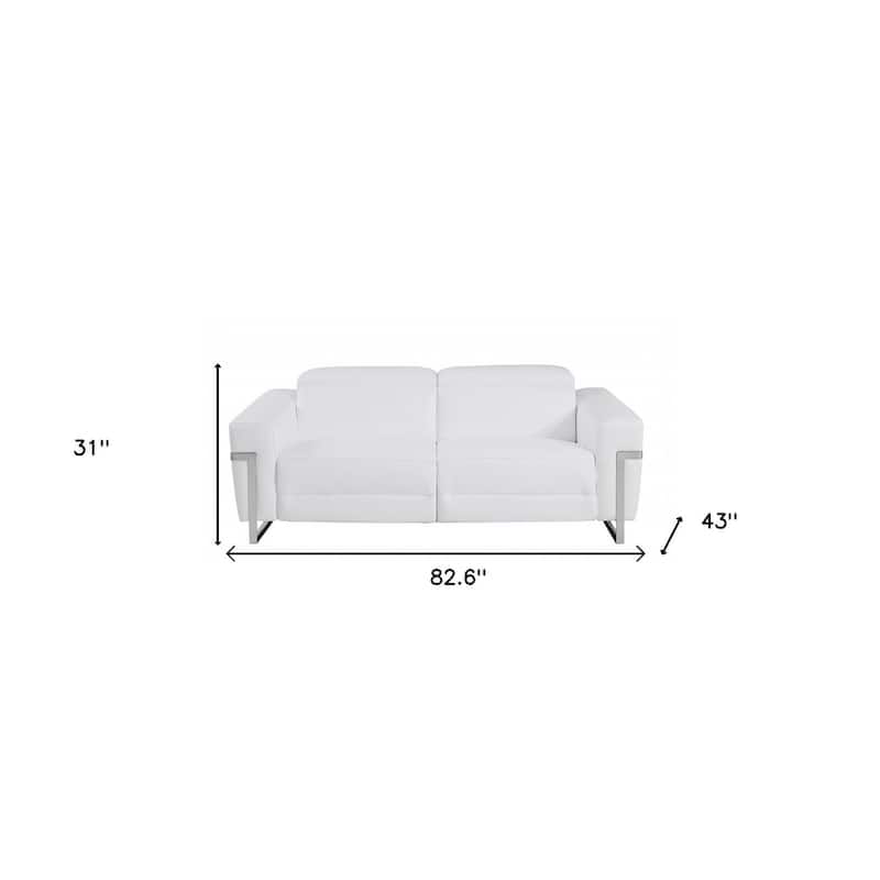HomeRoots 83" White Italian Leather USB Sofa With Silver Legs - 288.81