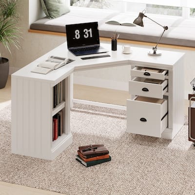 57.68" Modern L Shaped Executive Desk with 2 Storage Cabinets and 3 Drawers,Corner Writing Desk,Office Desk Furniture