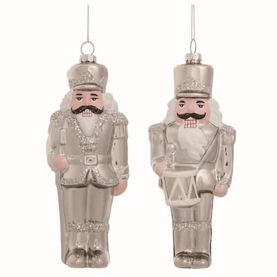 Transpac Glass Silver Nutcracker Ornament Set of 2 Christmas Home Decorations - Multicolor
