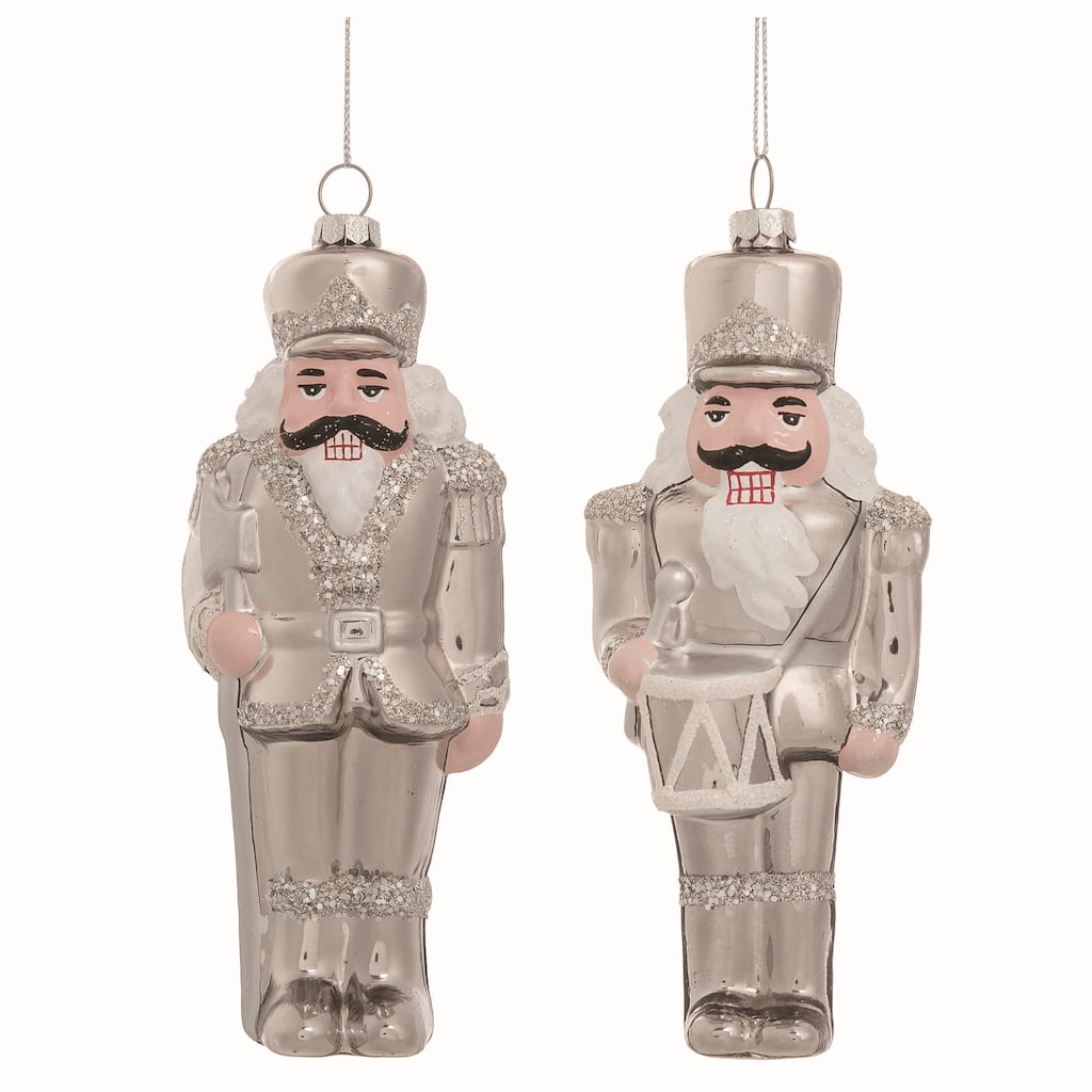 Transpac Glass Silver Nutcracker Ornament Set of 2 Christmas Home Decorations