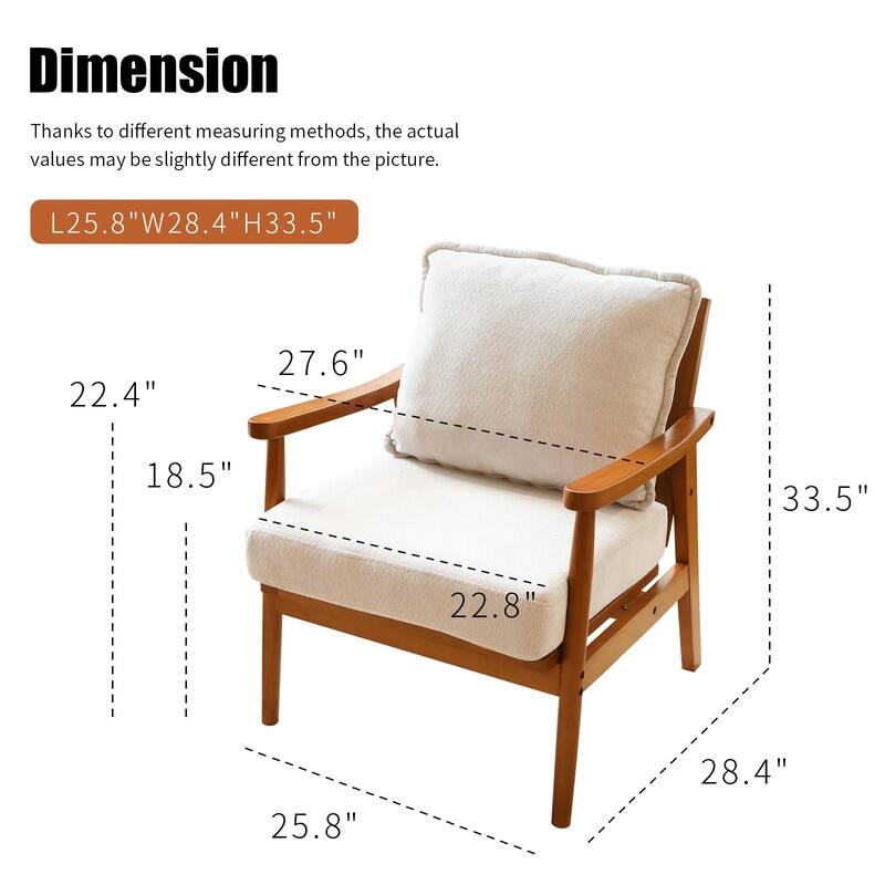 Accent Chair with Solid Wood Frame, Living Room Chair with Soft Fabric Cushion, Cozy Bedroom Chair, Comfy Armless Reading Chair