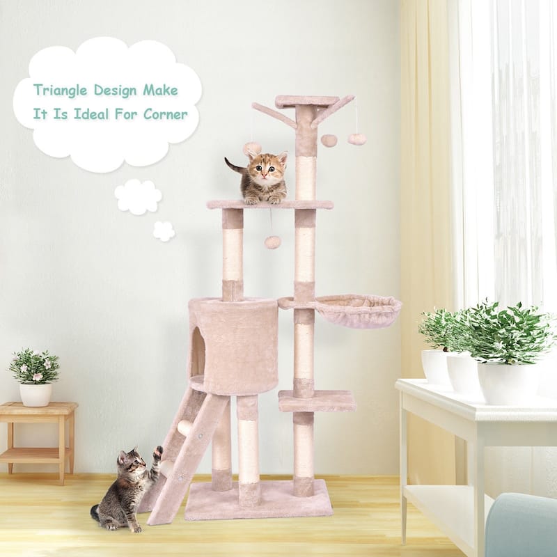 Gymax 56'' Cat Tree Kitten Pet Play House Furniture Condo Scratching