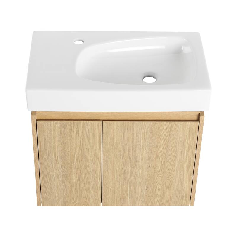 GDFStudio - Levistar Modern Wall-Mounted Bathroom Vanity with Scratch-Resistant Sink & Soft Close Door for Small Space
