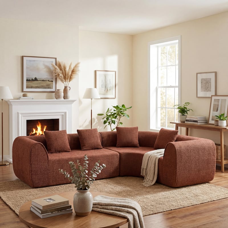 Christopher Knight Home - Curved Modular 110" Upholstered Sectional Sofa - CAMEL