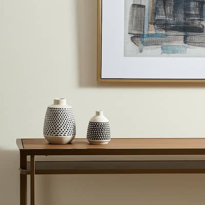Set of Two Black And White Ceramic Round Table Vases - 3.00