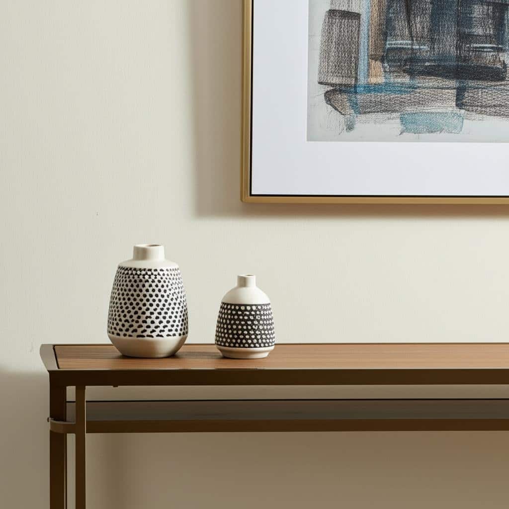 Set of Two Black And White Ceramic Round Table Vases - 3.00