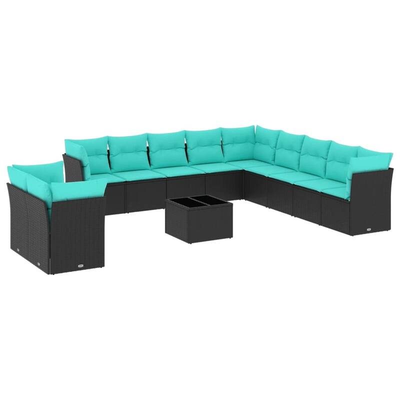 vidaXL 12 Piece Patio Sofa Set with Cushions Black Poly Rattan - 135.6x27.2x67.8