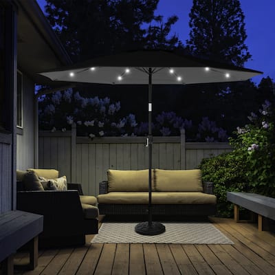 Patio Umbrella with Lights - 10 ft Outdoor Sun Shade Canopy with 32 Solar LEDs by Pure Garden (Gray)