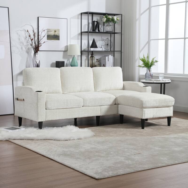 Convertible Sectional Sofa Couch, L-Shape Cozy Sofa Couch Set 4 Seat Sofa Sectional with Storage Ottoman for Living Room