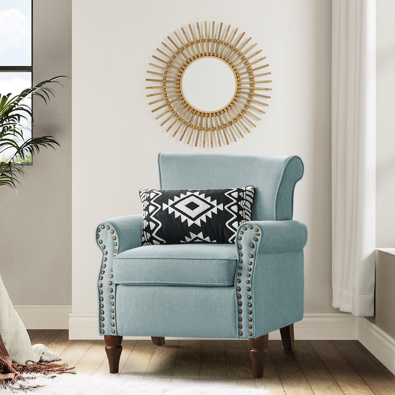 Nyctelius Upholstered Comfy Accent chair with Classic Turned Wooden Legs and Nailhead Trim by HULALA HOME