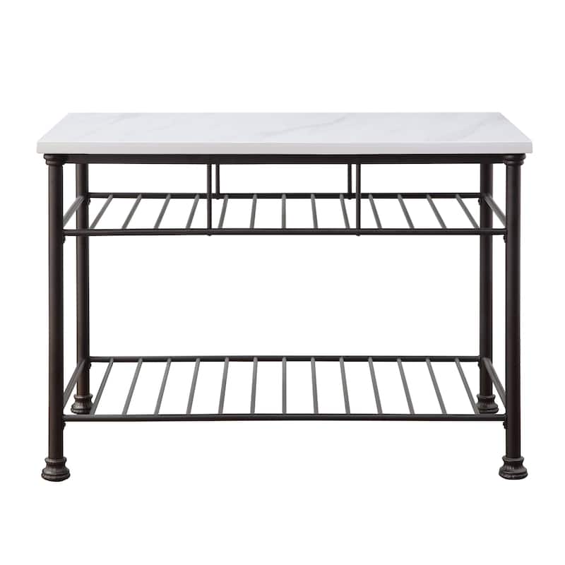Freyja White Cultured Marble Top & Gray Finish Kitchen Island(no include stool) - Gray,White Marble