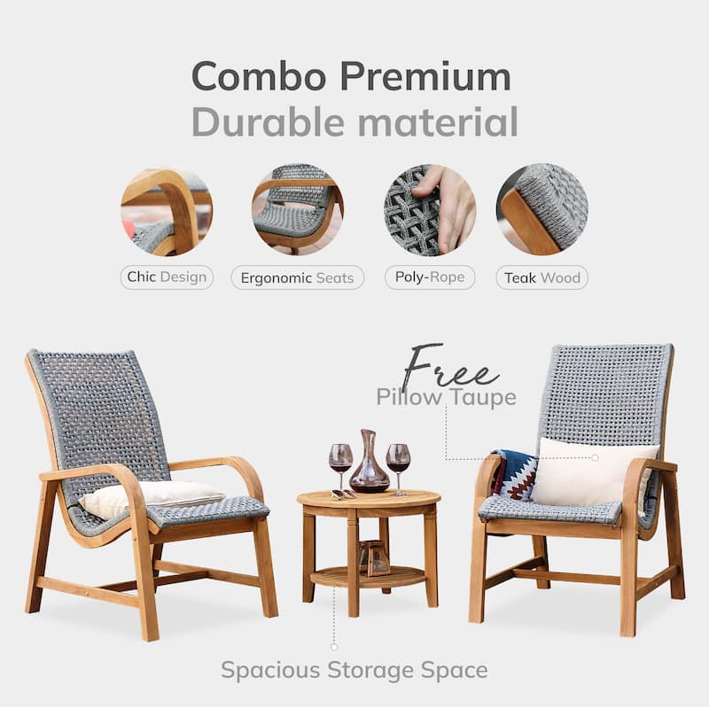 Cambridge Casual Dunham 3-piece Teak Wood Patio Chat Set - FREE Pillow