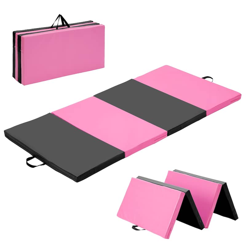 Zenova Gymnastics Mat 6' x 3' x 2" Four Fold Folding Exercise Mat with Carrying Handles - Pink+Black