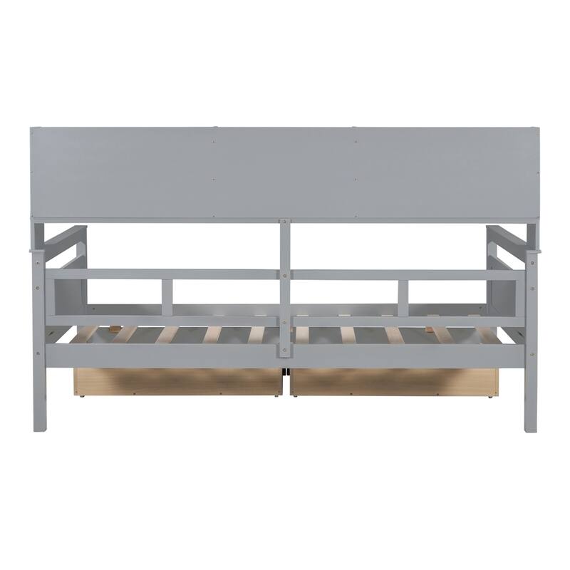 Modern Wood Daybed with Bedside Shelf and Two Drawers