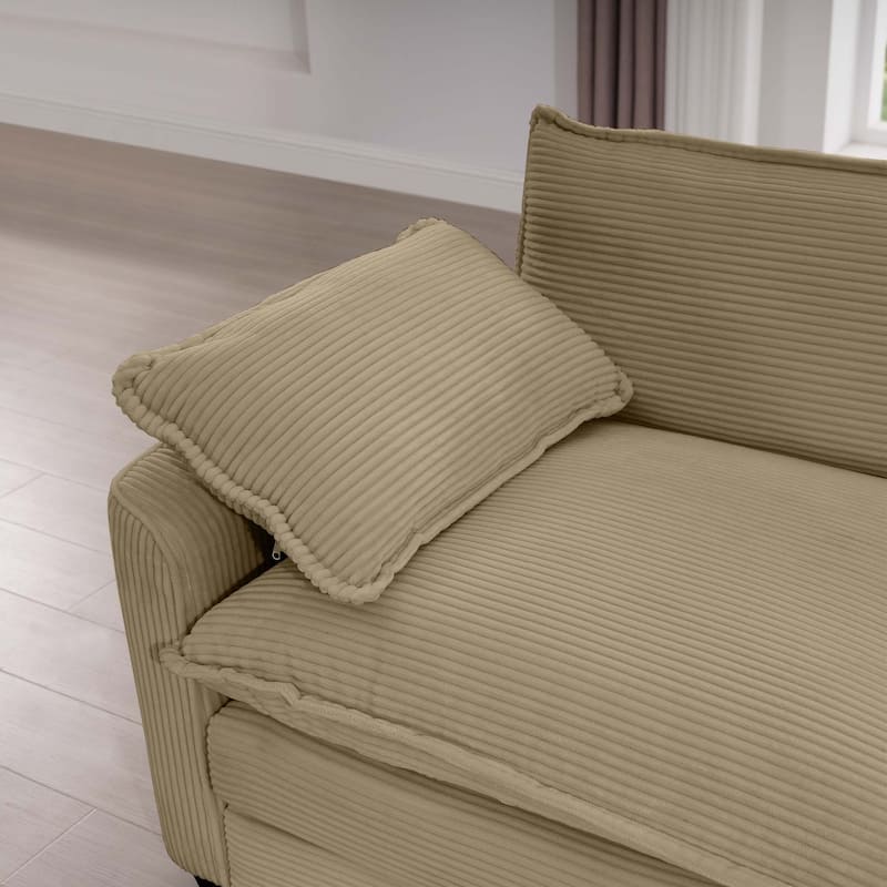 Corduroy Cloud Upholstered Modular L-Shaped Sectional Sofa with Removable Ottoman and 4 Pillows