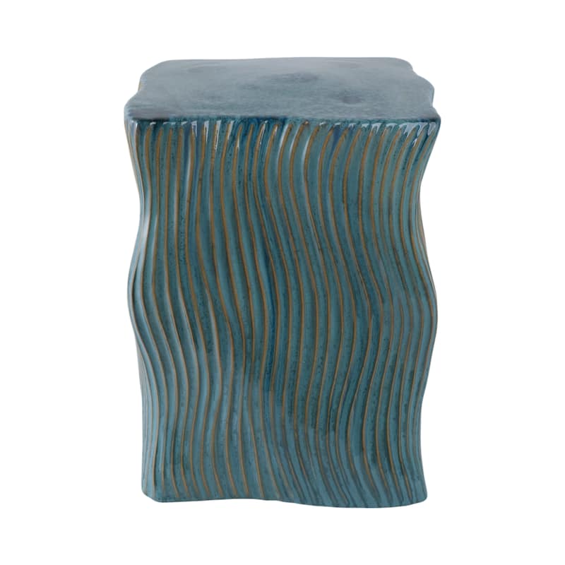 Ceramic Garden Stool Wavy Texture Modern for Home Decor - 19" Green