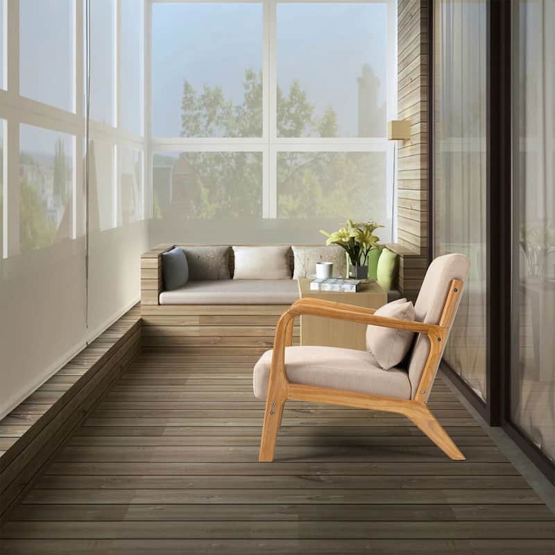 Beige Linen Armchair with Wood Legs - 23.20" x 29.50"