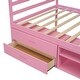 preview thumbnail 8 of 8, Full Size Platform Bed with Built-in Two Storage Drawers, Wood Storage Bed with Built-in 2 Drawers and Headboard - Pink