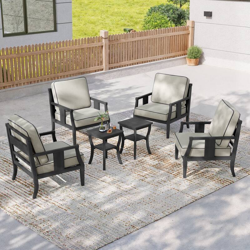 6-piece Outdoor Teak Seating Set Club Chairs with Cushions