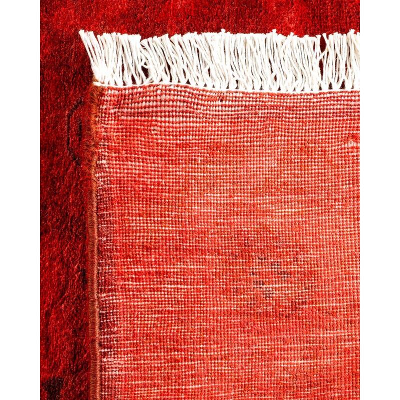 Overton Hand Knotted Wool Vintage Inspired Modern Contemporary Overdyed Red Runner Rug - 3' 1" x 15' 7"