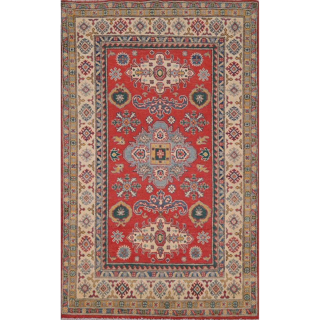 Red Traditional Kazak Oriental Area Rug Handmade Bedroom Wool Carpet - 3'11" x 6'1"