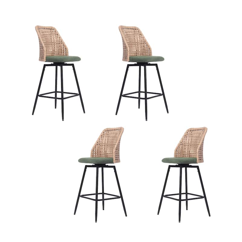 Modern Wicker 27" Upholstered Counter Bar Stool With Back Set of 4