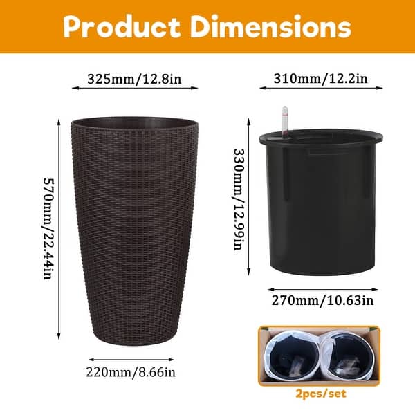 Set of 2 Tall Planters Large Planters with Water Level Monitor Inner  Bucket, Automatic Watering, Flower Plant Pots( 22 inch ) - Bed Bath &  Beyond - 43034411