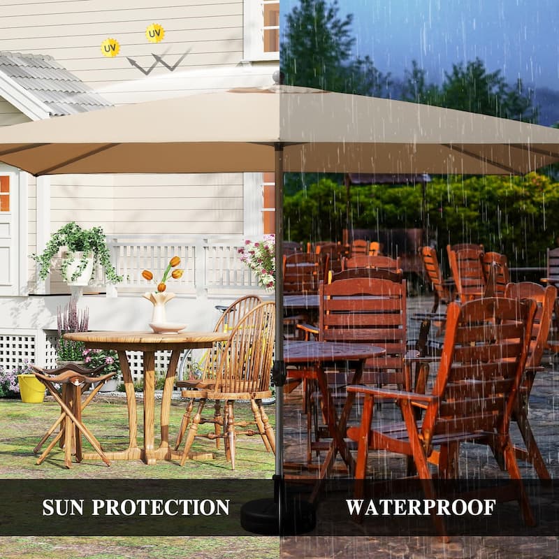 Rectangle Patio Umbrella With Crank Lift And Tilt Function,Beige(Base Not Included)