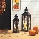 preview thumbnail 1 of 49, Glitzhome 2-Piece Oversize Farmhouse Wood/ Metal Hanging Candle Holders Decorative Lanterns Black
