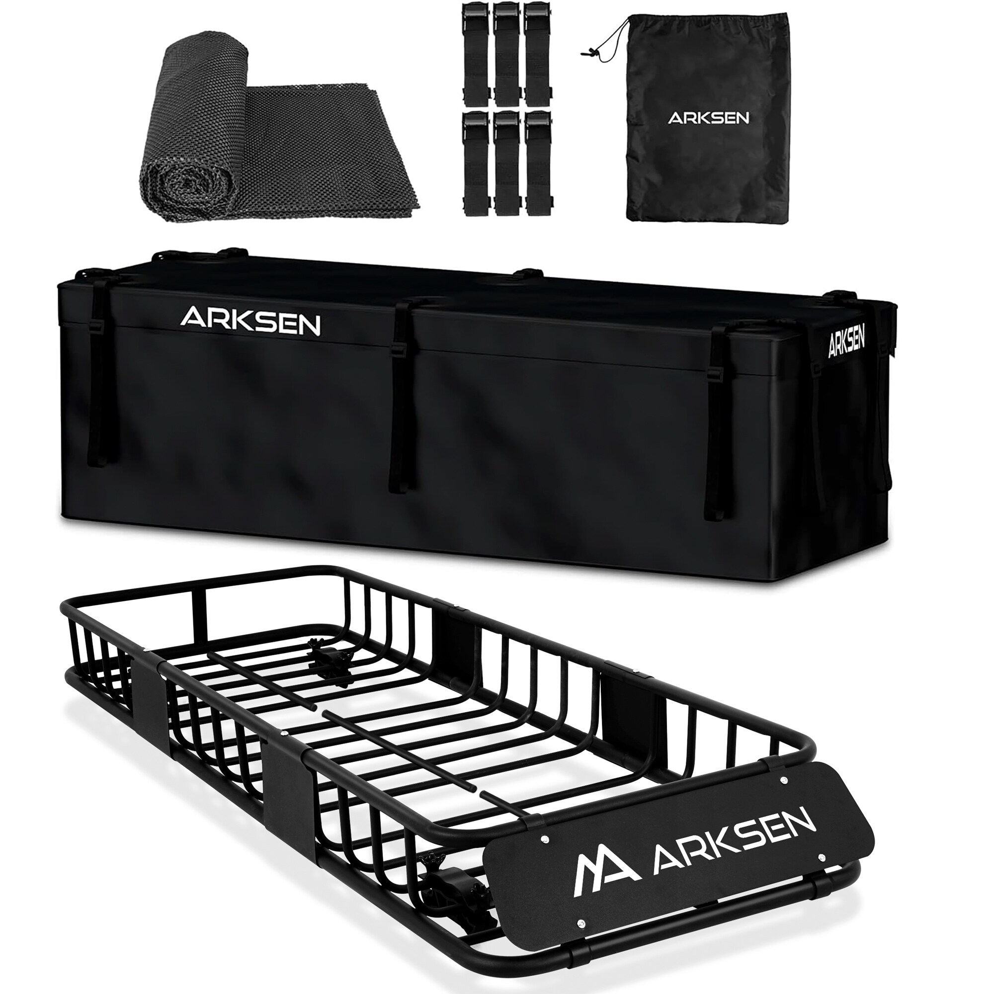 ARKSEN Skinny Roof Rack Cargo Carrier w Cargo Bag Anti Slip Mat